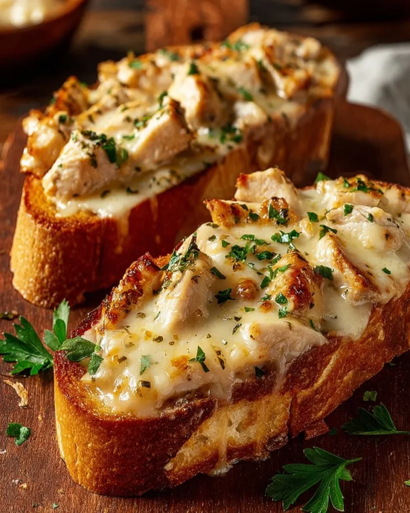 Delicious Chicken Alfredo served with garlic bread on a plate