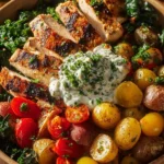 Chicken Bowl with roasted potatoes and fresh yogurt dip