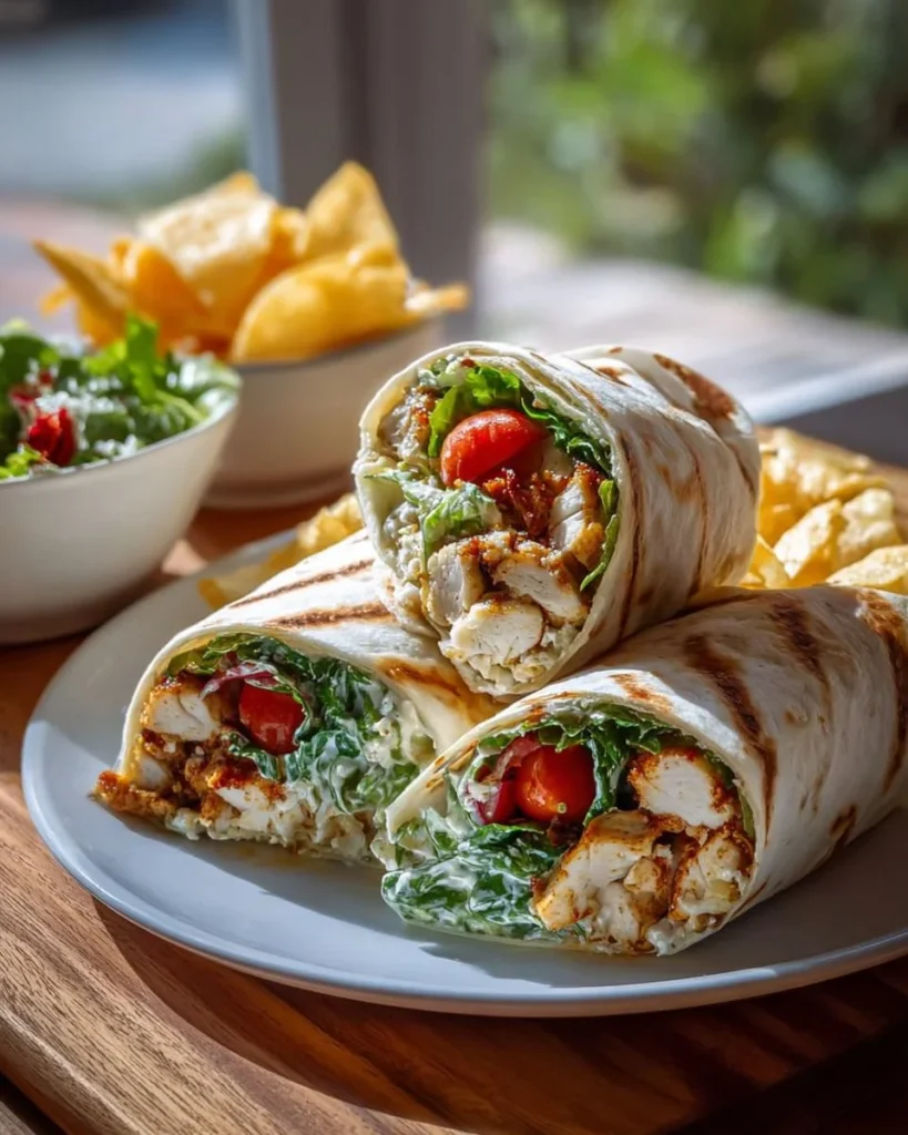 Delicious Chicken Caesar Wrap with crunchy romaine lettuce and grilled chicken