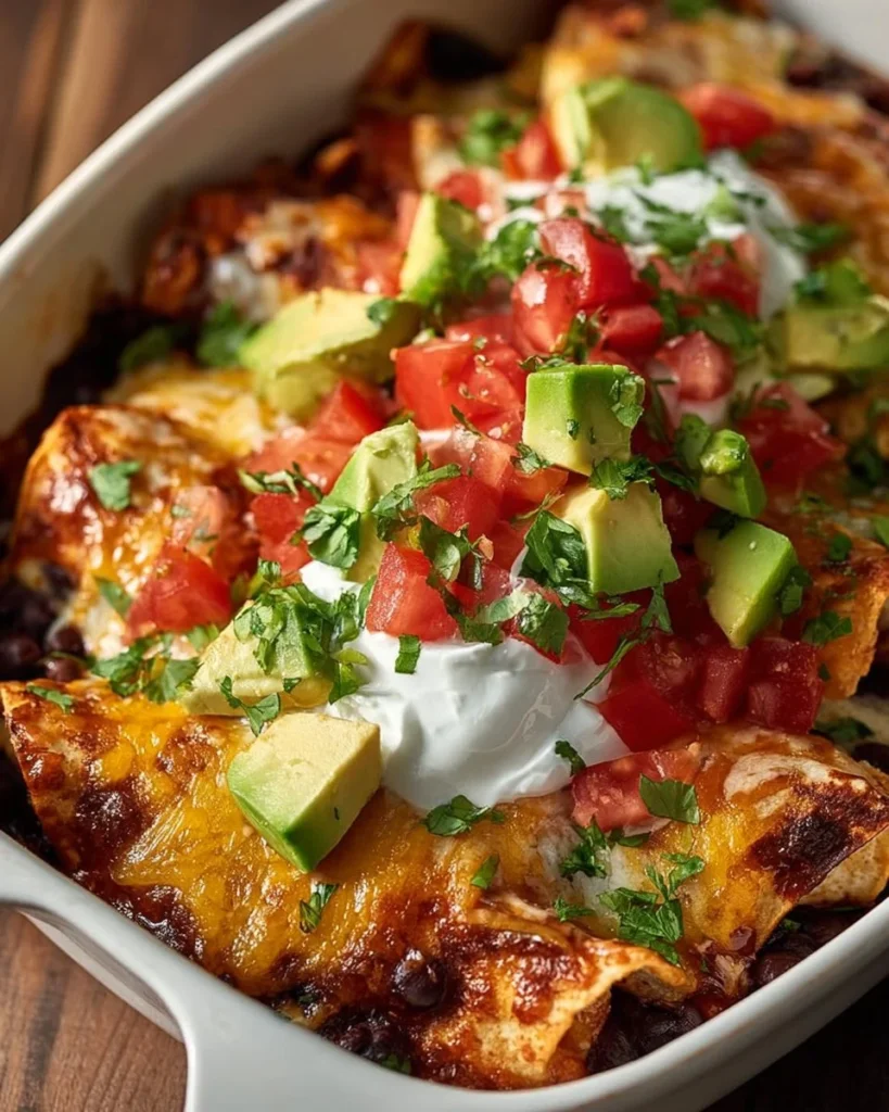 Delicious Chicken Enchilada Skillet topped with cheese and cilantro