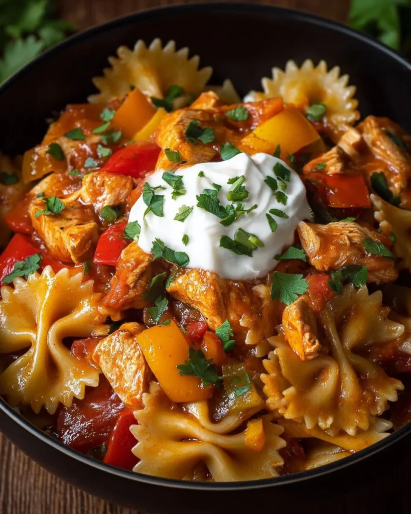 Delicious Chicken Fajita Pasta with vibrant peppers and spices.