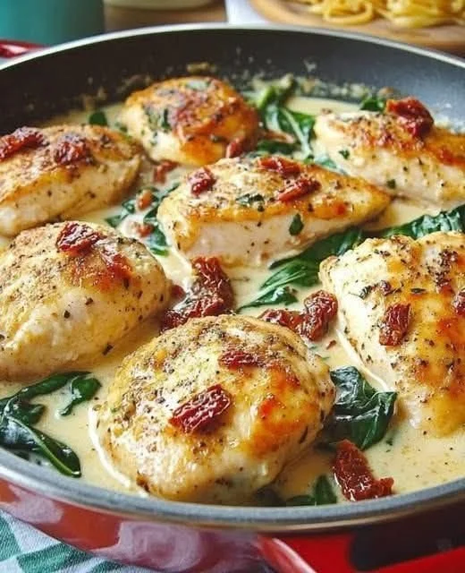 Delicious Chicken Florentine with spinach and creamy sauce served on a plate.