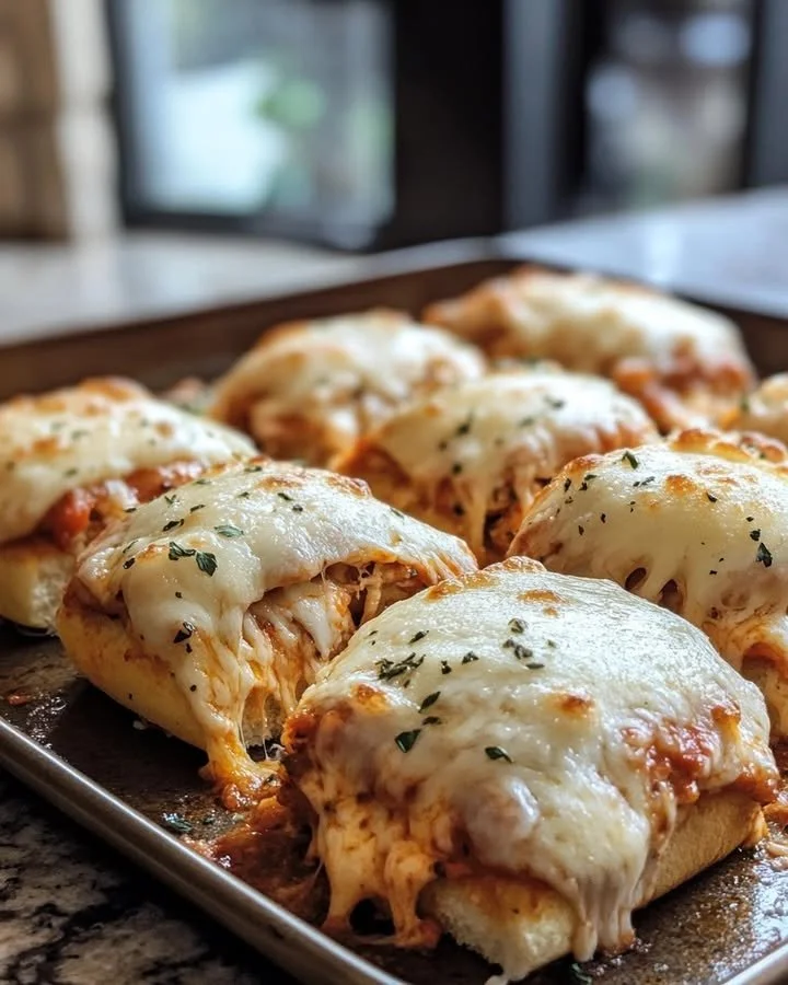 Delicious Chicken Parmesan Sliders topped with marinara and melted cheese