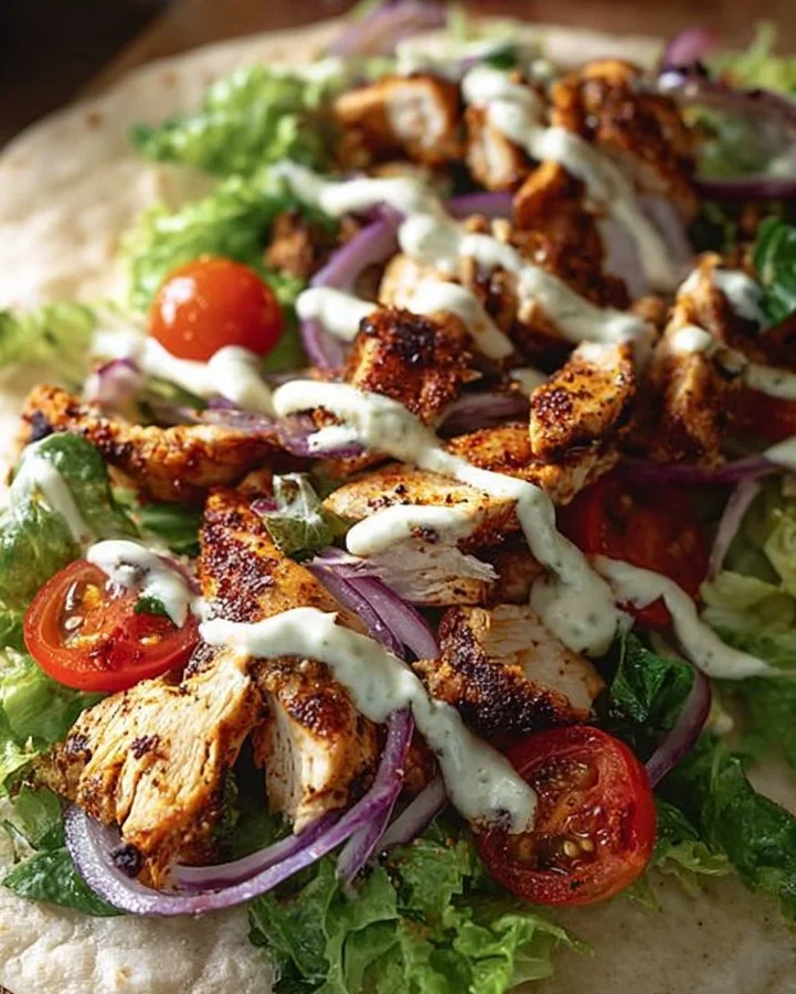 Delicious Chicken Shawarma Wraps with marinated chicken and fresh toppings