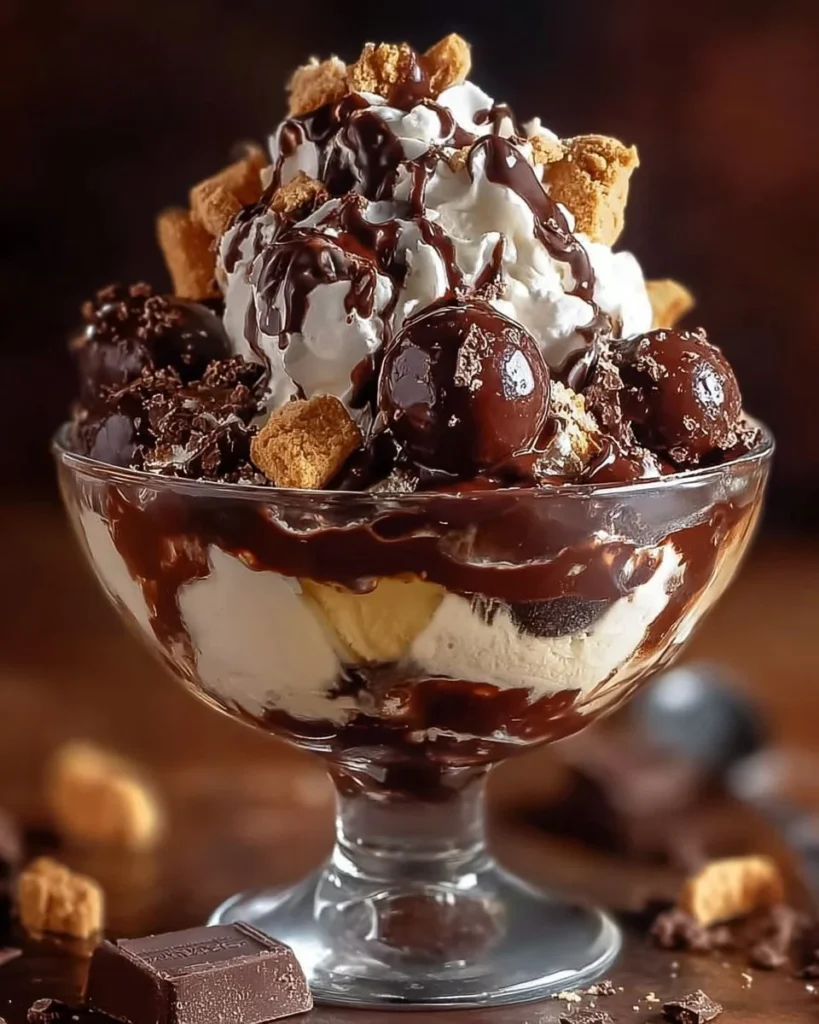 Choco-Chill Cheesecake Ice Cream dessert in a bowl with chocolate drizzle