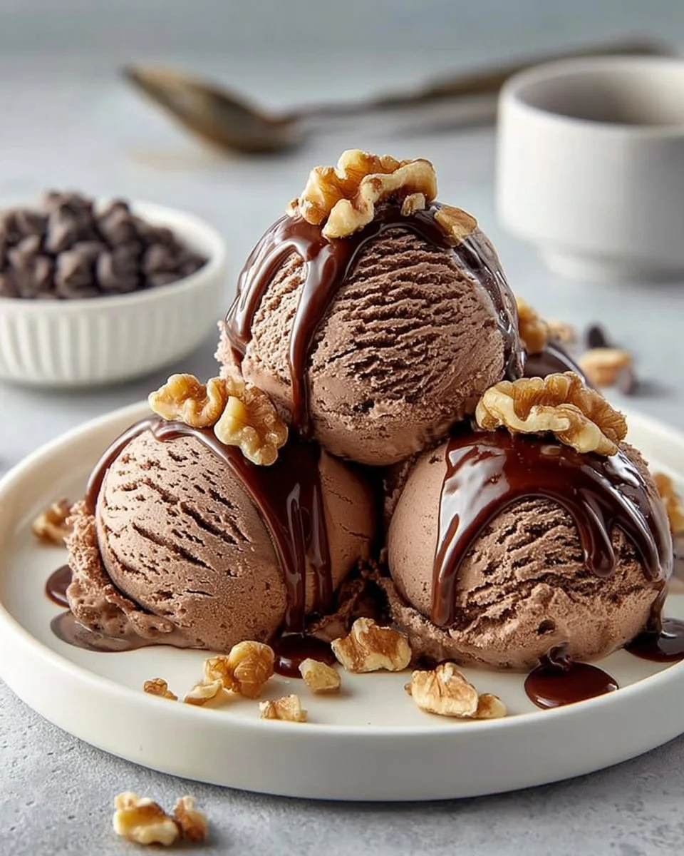 Choco-Nut Fudge fantasy ice cream topped with nuts and chocolate drizzle