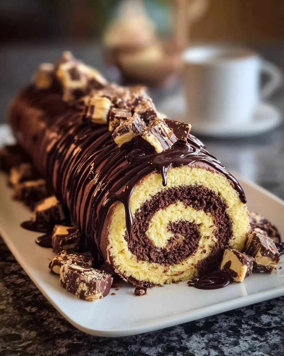 Chocolate and Peanut Butter Swiss Roll dessert with a swirl of rich flavors