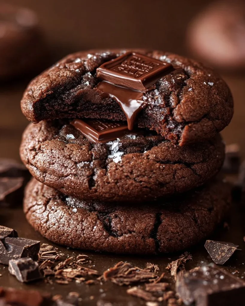 Baked Chocolate Andes Mint Cookies with green mint pieces