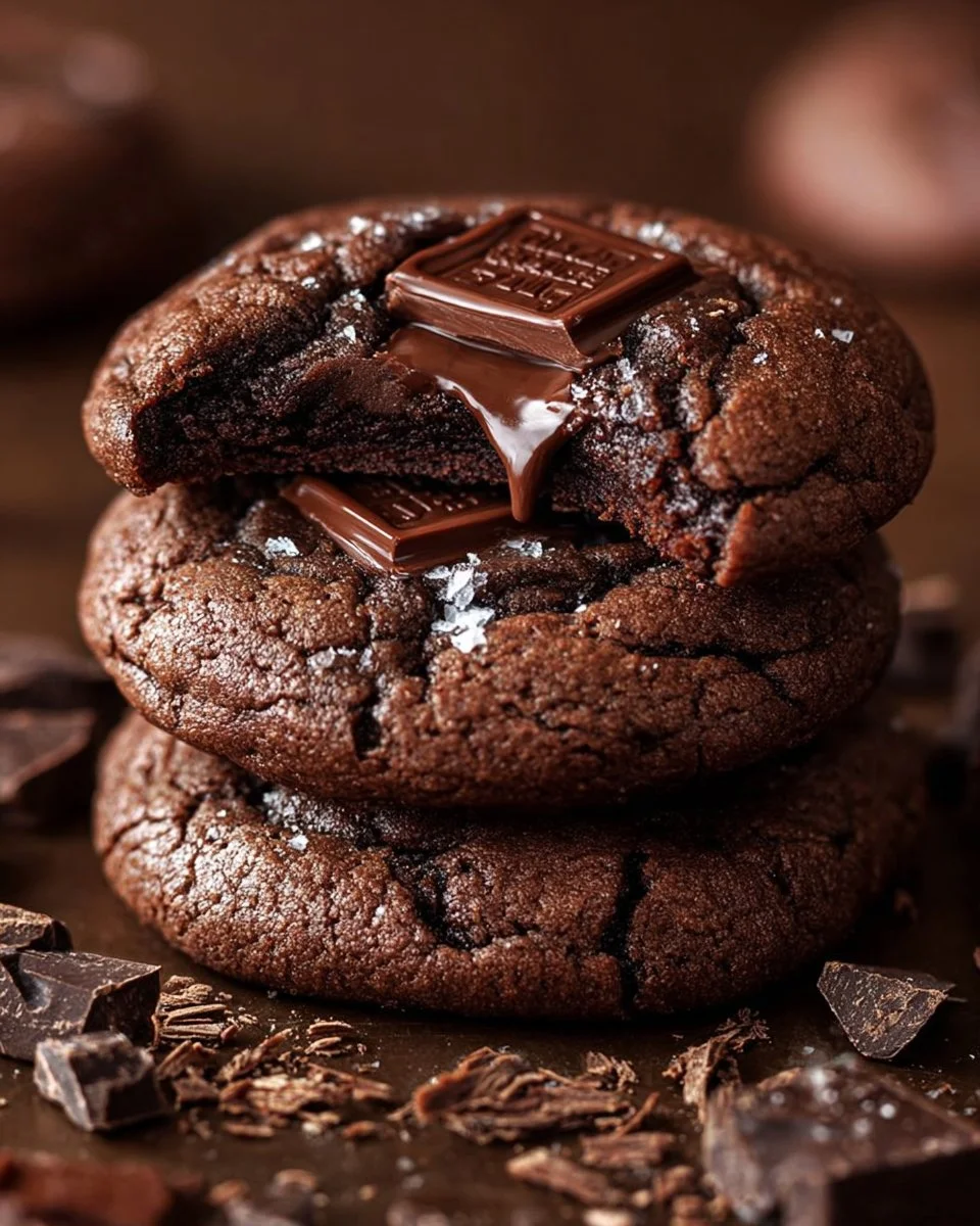 Baked Chocolate Andes Mint Cookies with green mint pieces