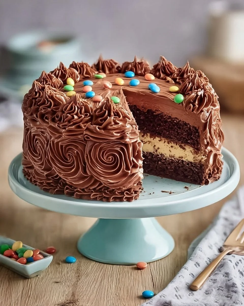 Delicious Chocolate Bon Cake topped with creamy chocolate frosting