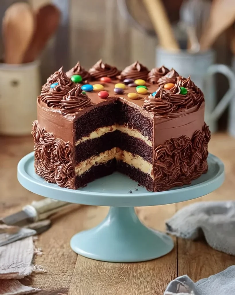 Delicious Chocolate Bon Cake with rich frosting and chocolate decorations