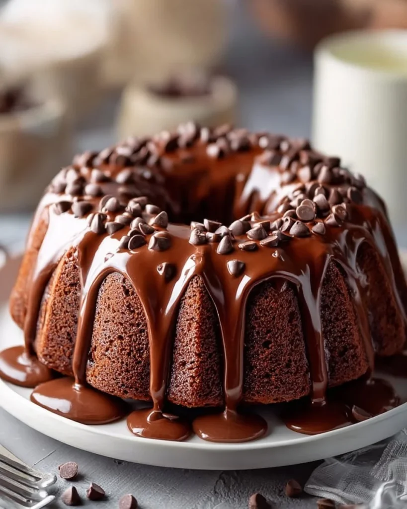 Delicious Chocolate Bundt Cake with chocolate glaze and sprinkles