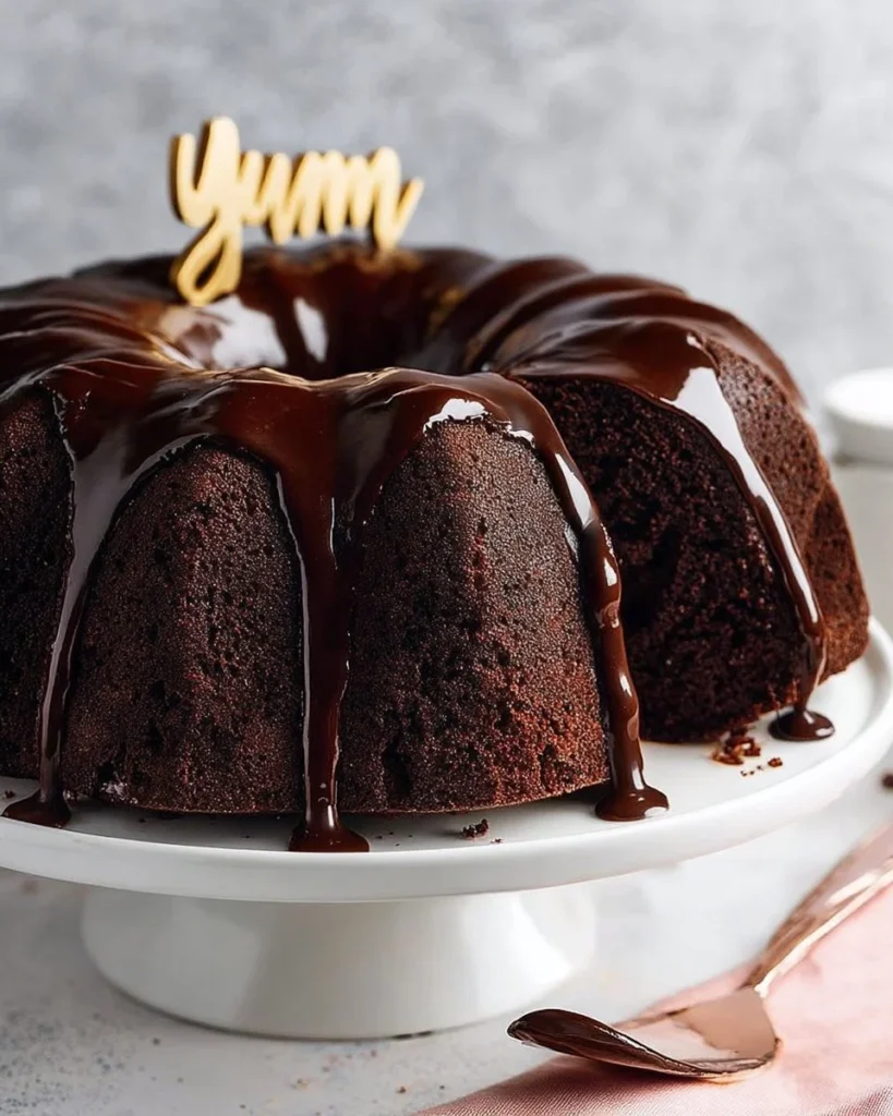 Deliciously moist Chocolate Bundt Cake with a rich chocolate glaze.