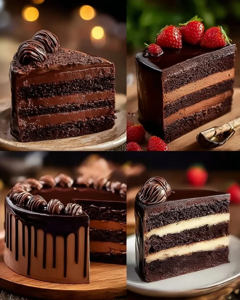 Delicious homemade chocolate cake with rich frosting and chocolate sprinkles