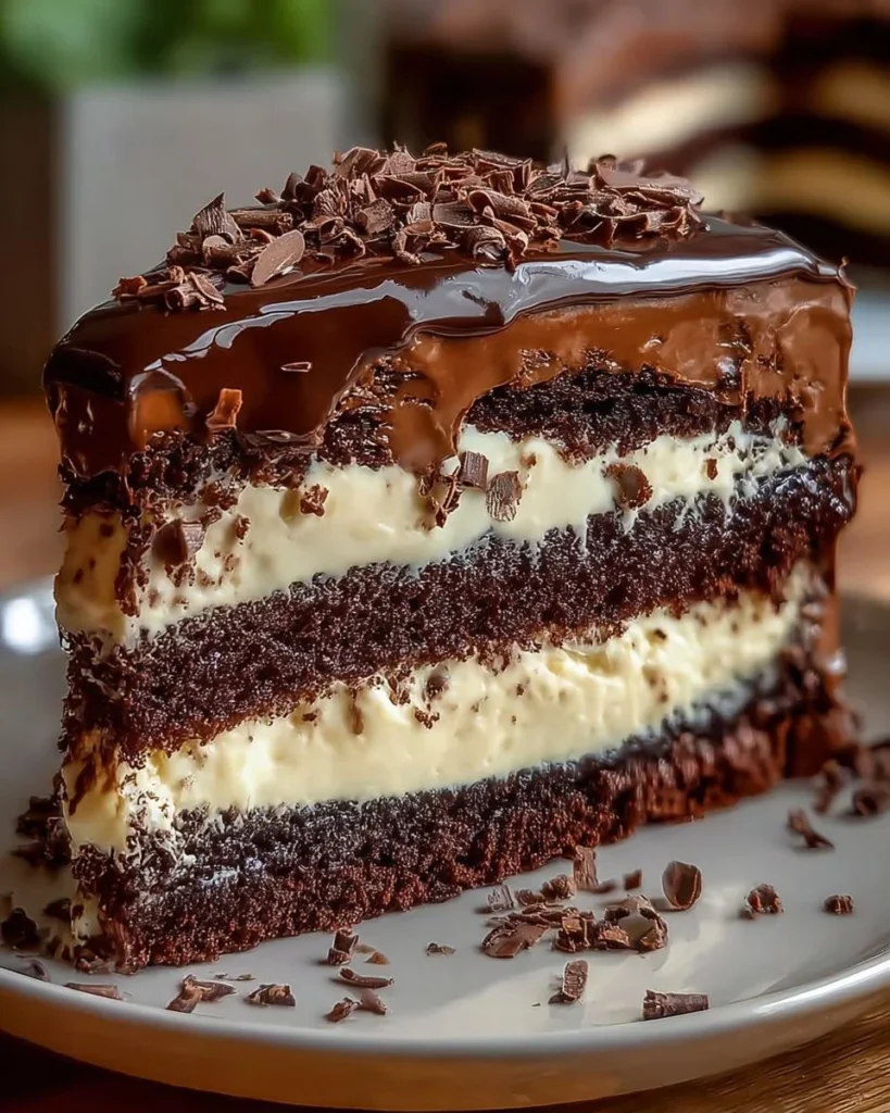 Chocolate Cake with Cheesecake Filling and Chocolate Ganache