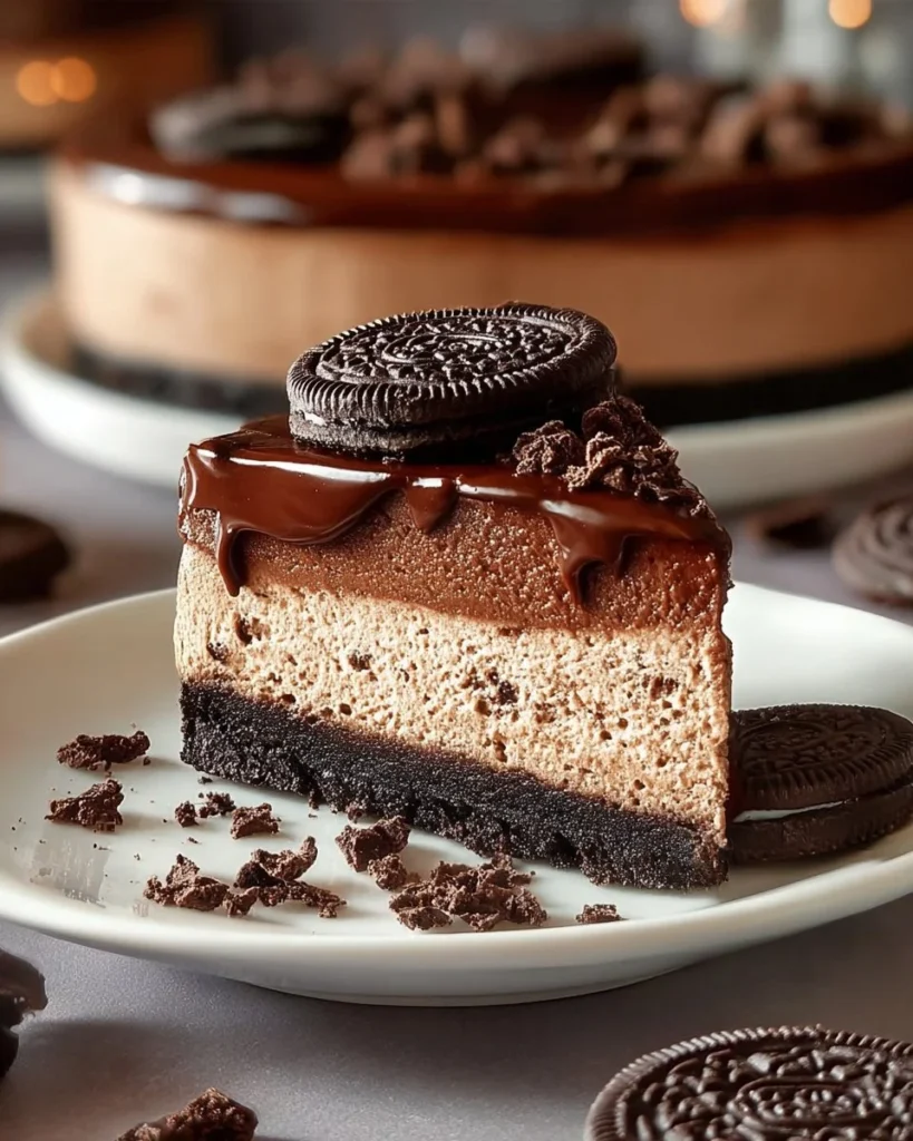 Delicious Chocolate Cheesecake with a crunchy Oreo Crust