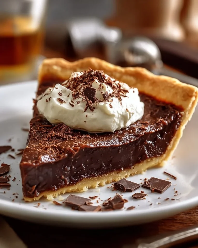 Delicious Chocolate Chess Pie served on a plate with a fork