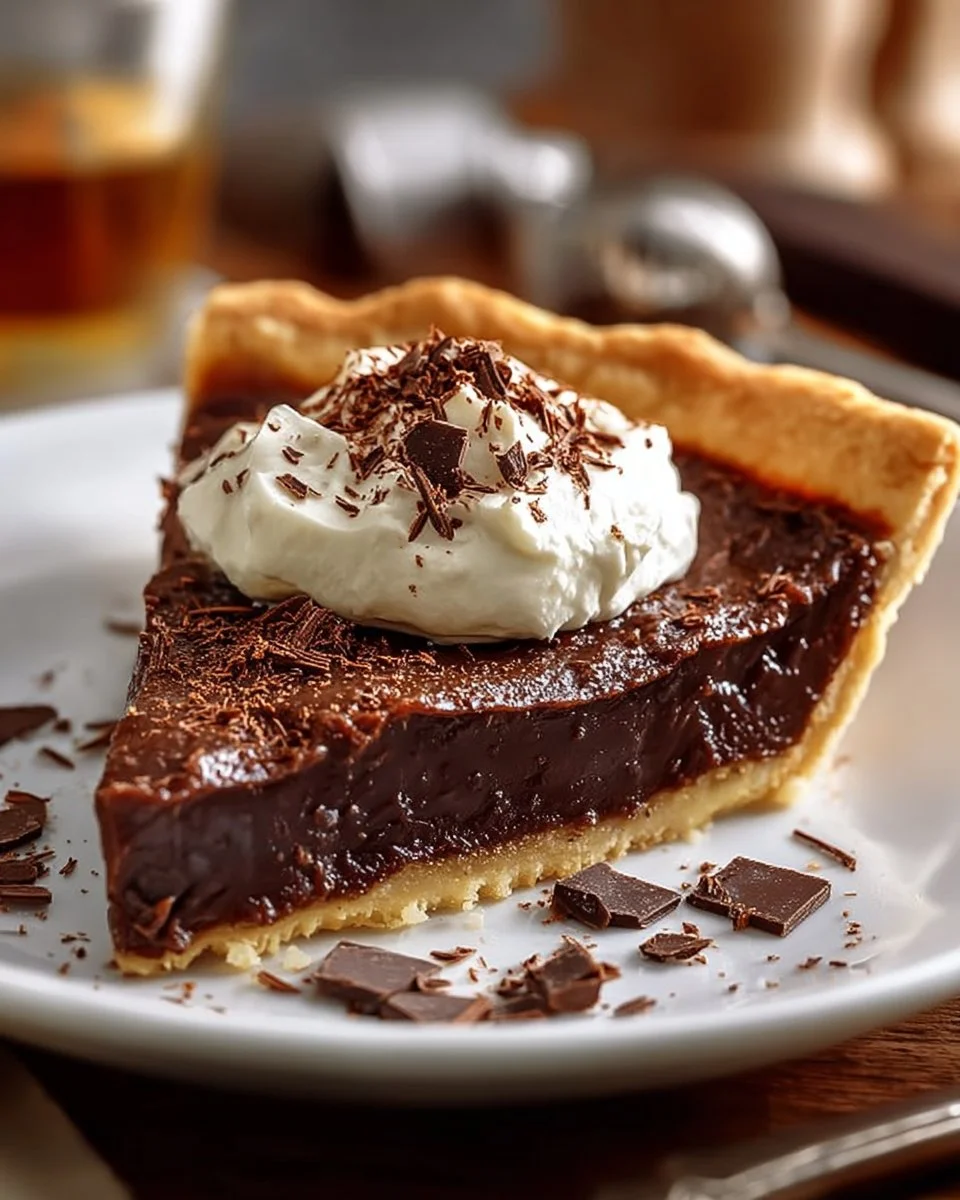 Delicious Chocolate Chess Pie served on a plate with a fork