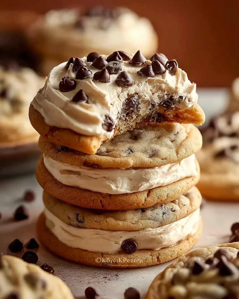 Chocolate chip cheesecake cookies on a cooling rack, delicious dessert treat.