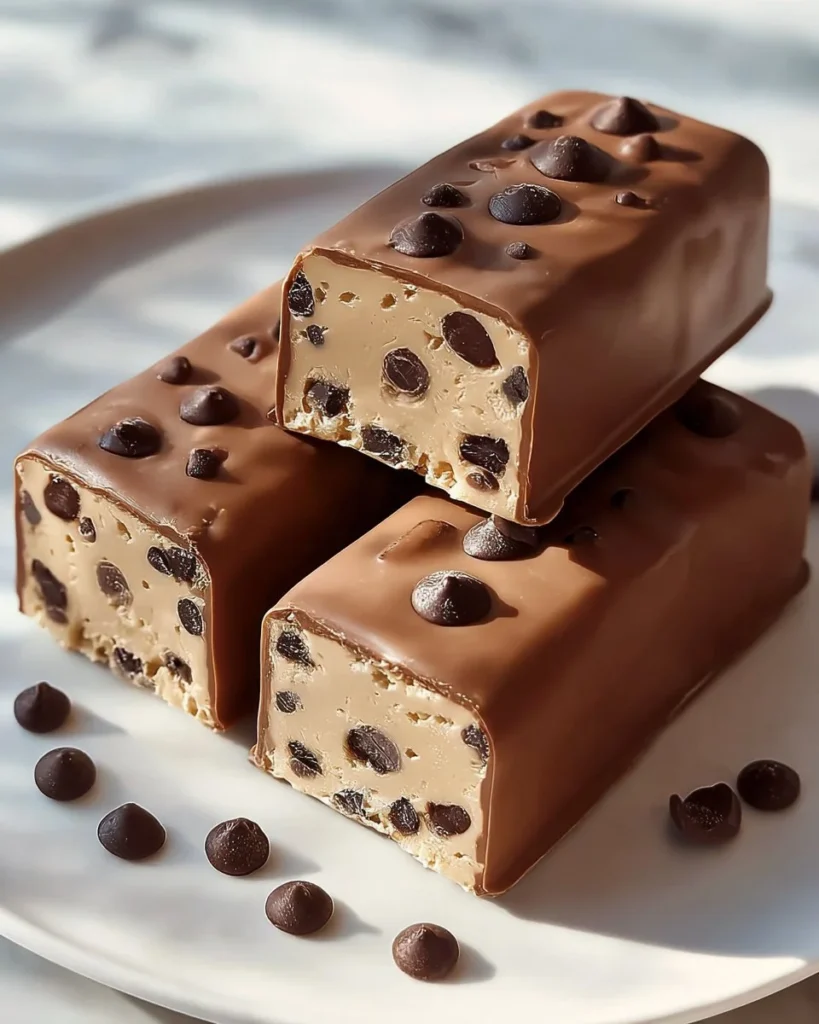 Decadent chocolate chip cookie dough bars served on a plate