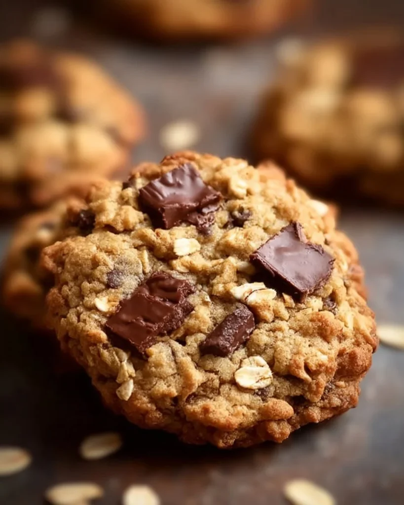 Chocolate Chunk Banana Oatmeal Cookies on a plate, a delicious treat.