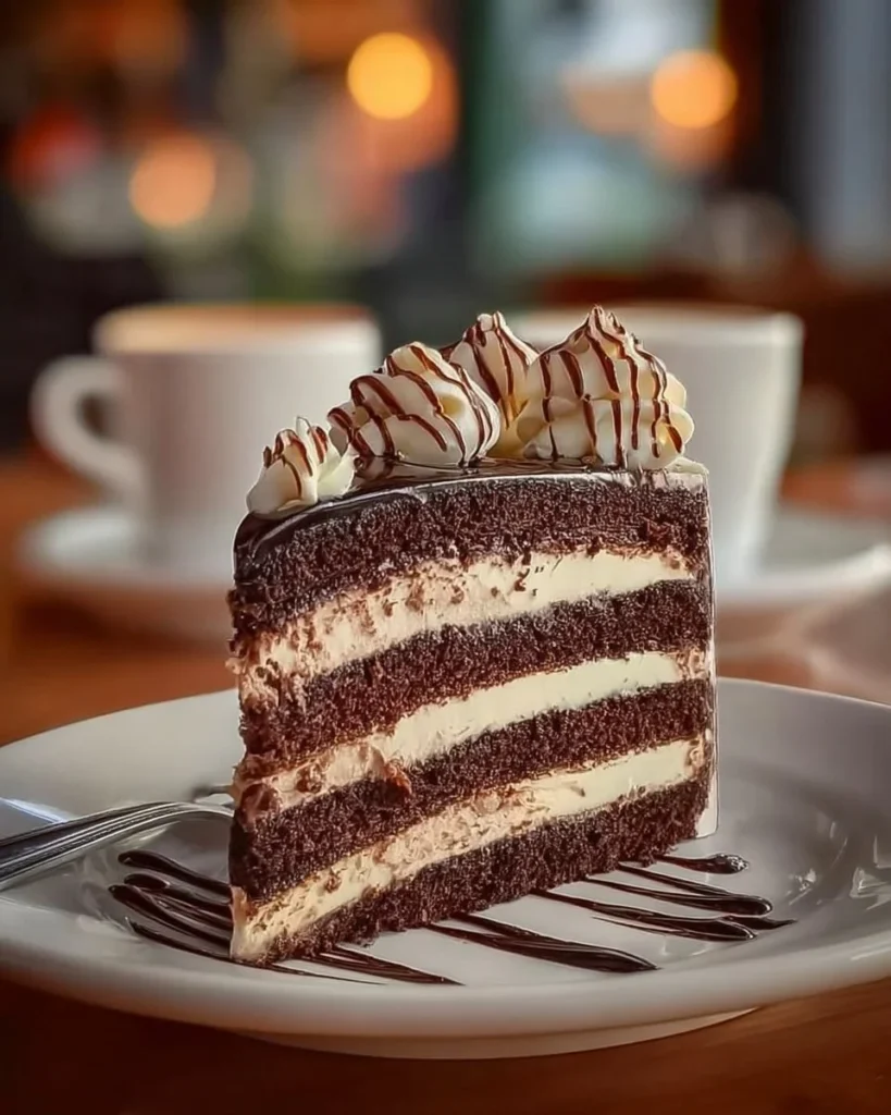 Delicious Chocolate Coffee Cake topped with chocolate glaze and coffee drizzle