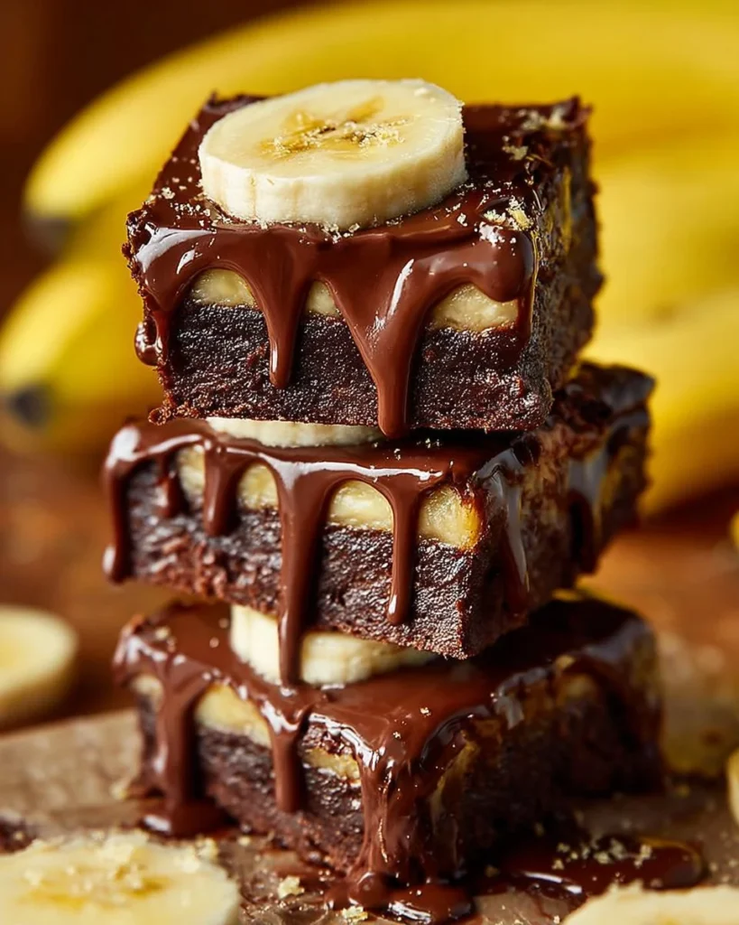 Delicious chocolate covered banana brownies on a plate