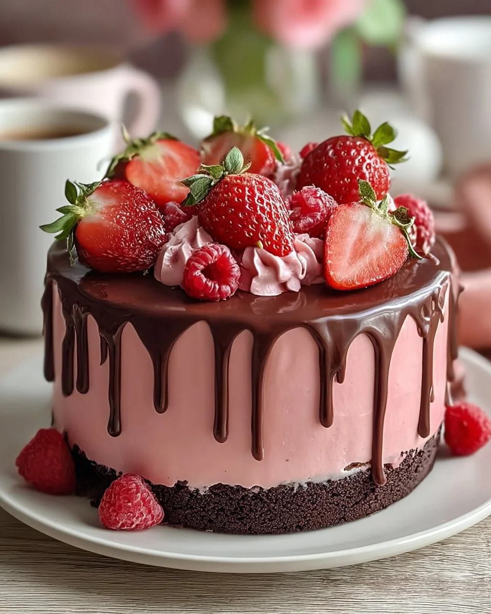 Delicious Chocolate Covered Strawberry Cake with fresh strawberries and chocolate glaze