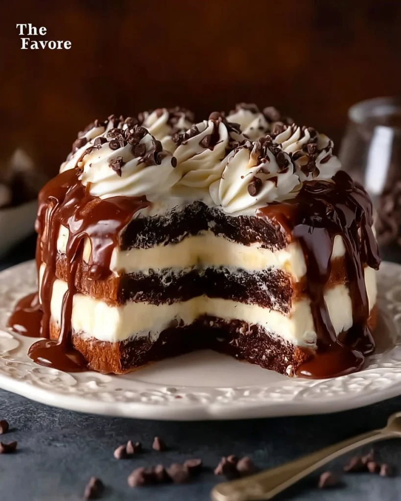 Delicious Chocolate Cream Cake with rich frosting and decorations