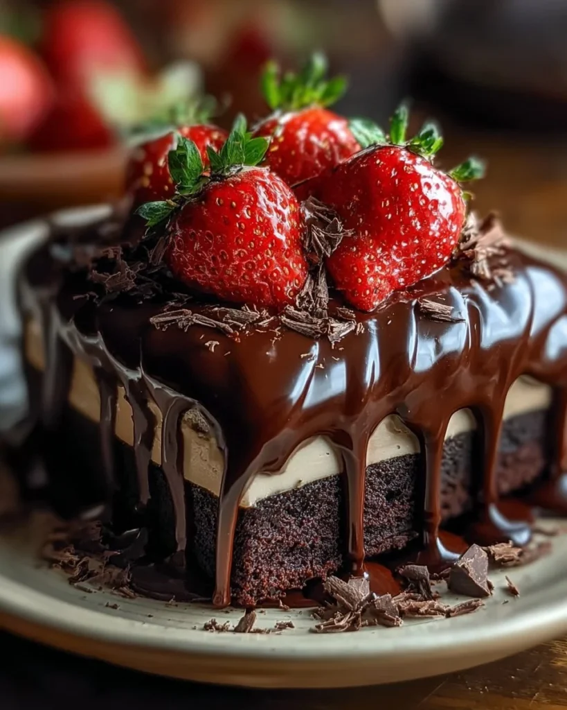 Delicious slice of homemade Chocolate Ding Dong Cake with creamy filling