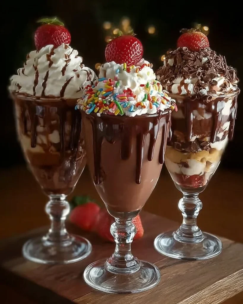 Creamy Chocolate Extravaganza Milkshake topped with whipped cream and chocolate sprinkles
