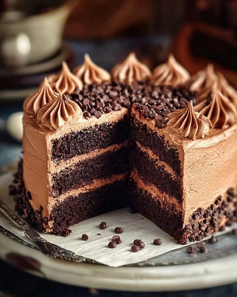 Delicious Chocolate Fudge Brownie Cake topped with chocolate ganache.