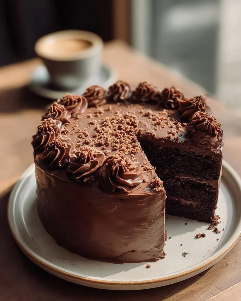 Delicious layered chocolate fudge dessert ready to be enjoyed.
