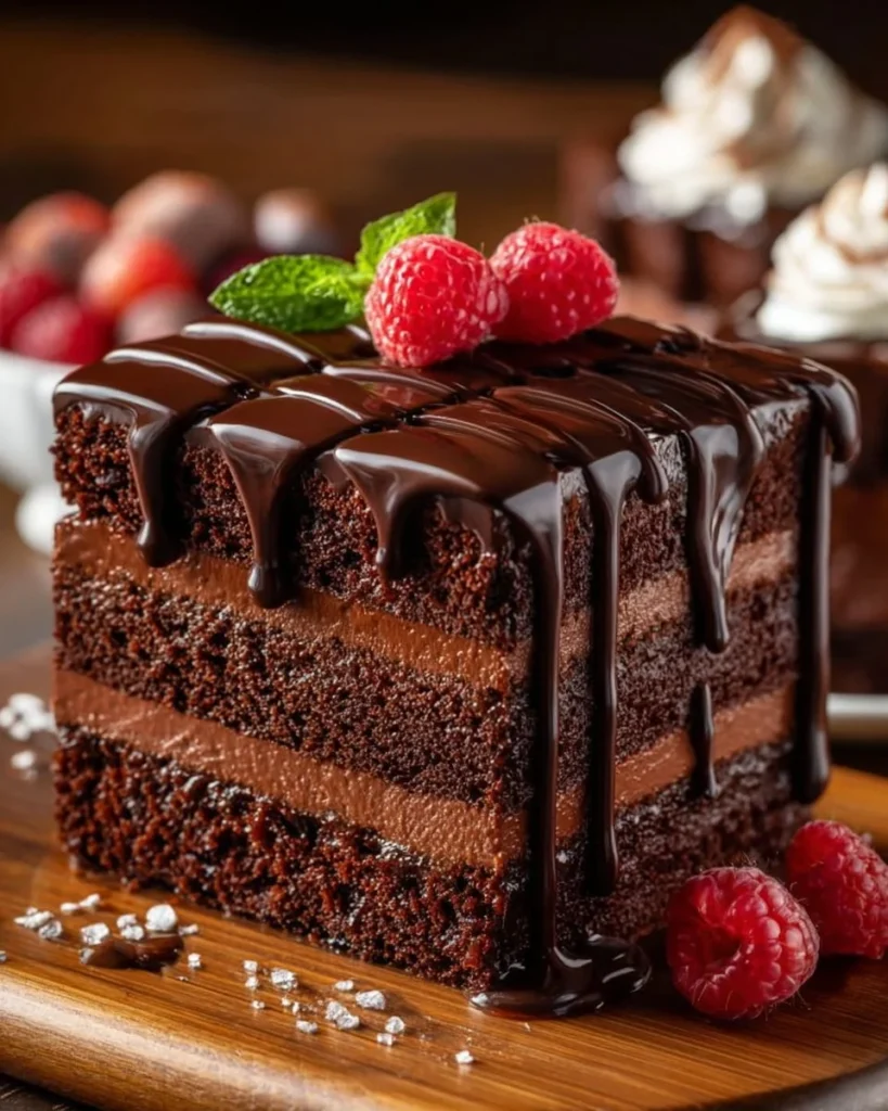 Delicious chocolate fudge layered dessert showcasing rich flavors and texture