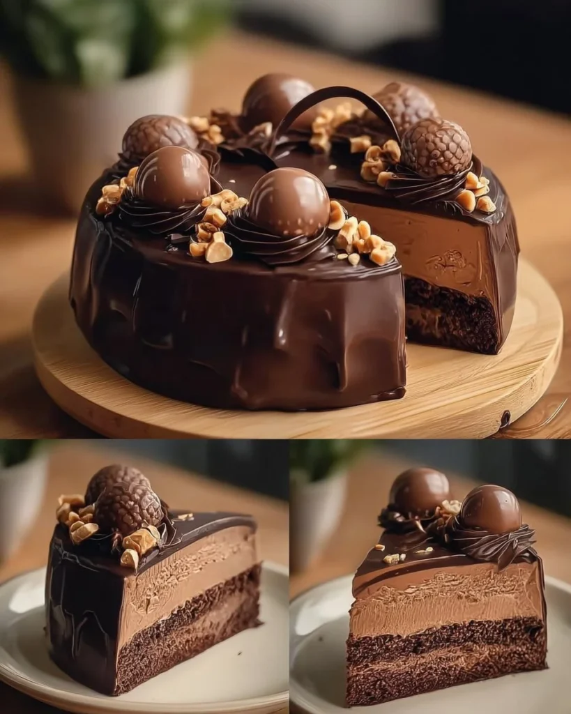Delicious Chocolate Hazelnut Delight Cake with creamy frosting and hazelnuts