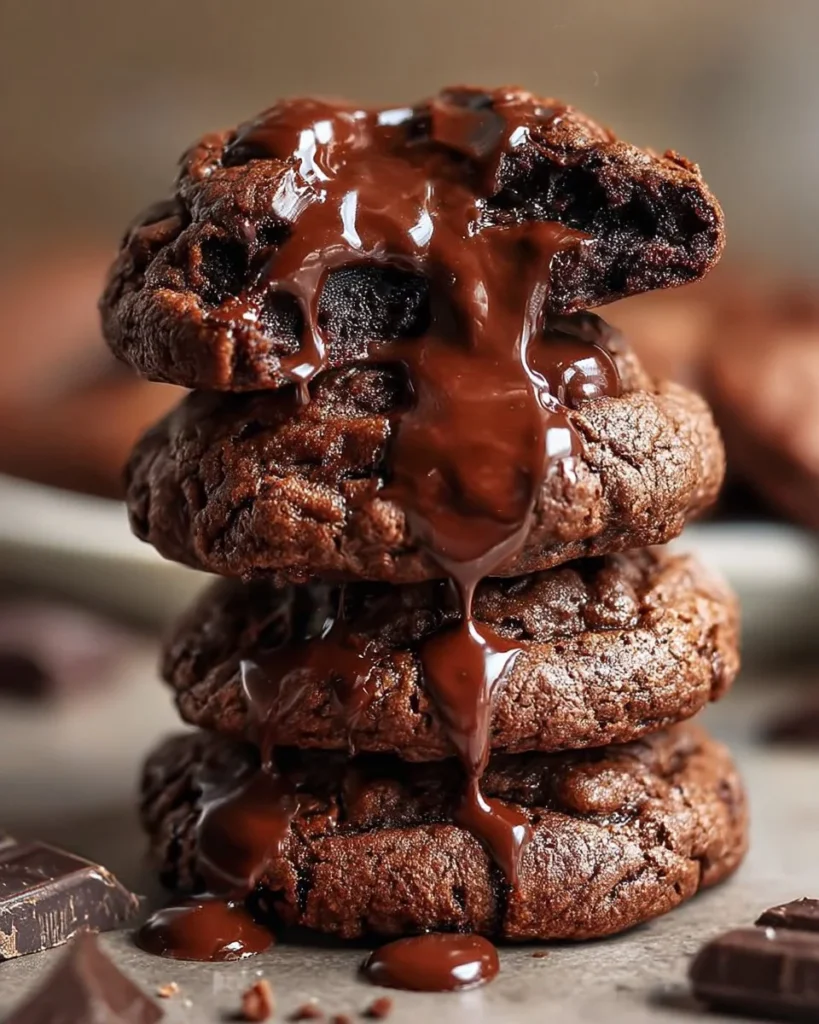 Delicious Chocolate Lava Brownie Cookies with melted chocolate center