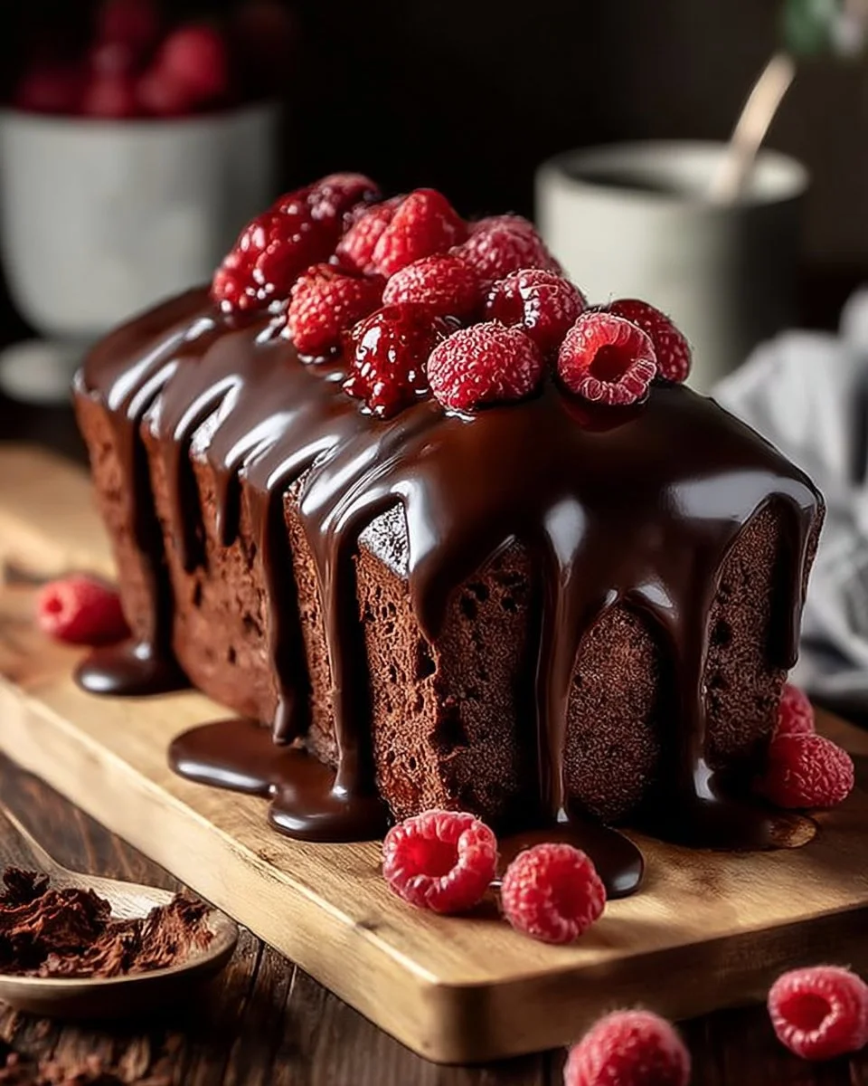 Chocolate loaf cake with creamy whipped ganache drizzle