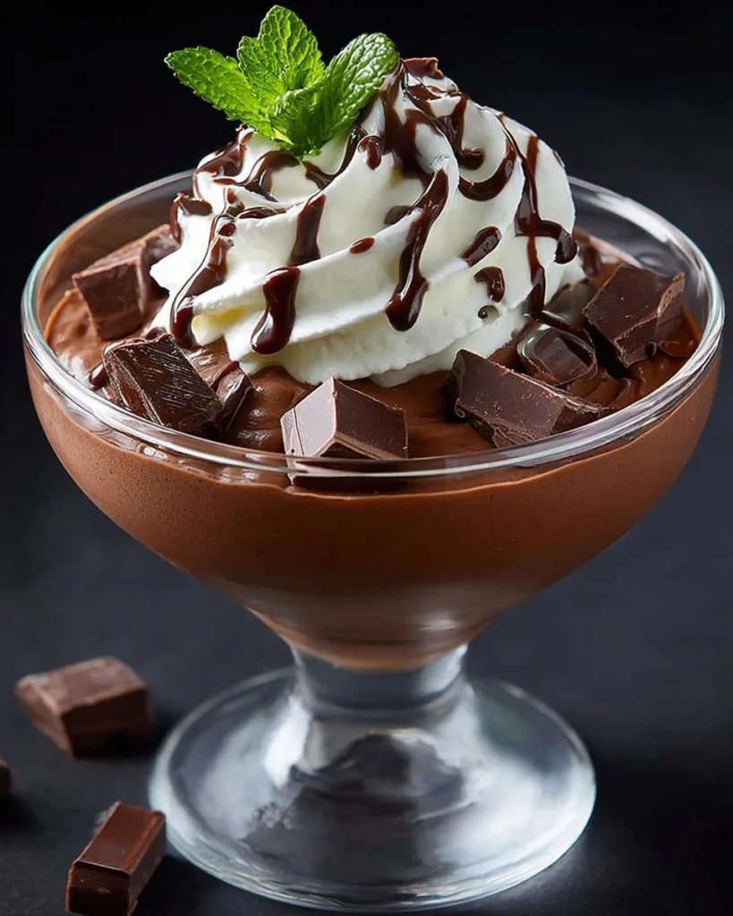 Delicious homemade chocolate mousse served in elegant bowls
