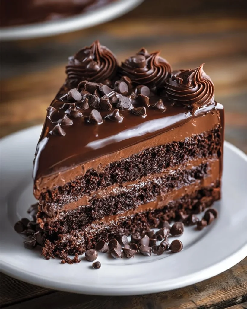 Delicious Chocolate Mousse Cake topped with chocolate shavings