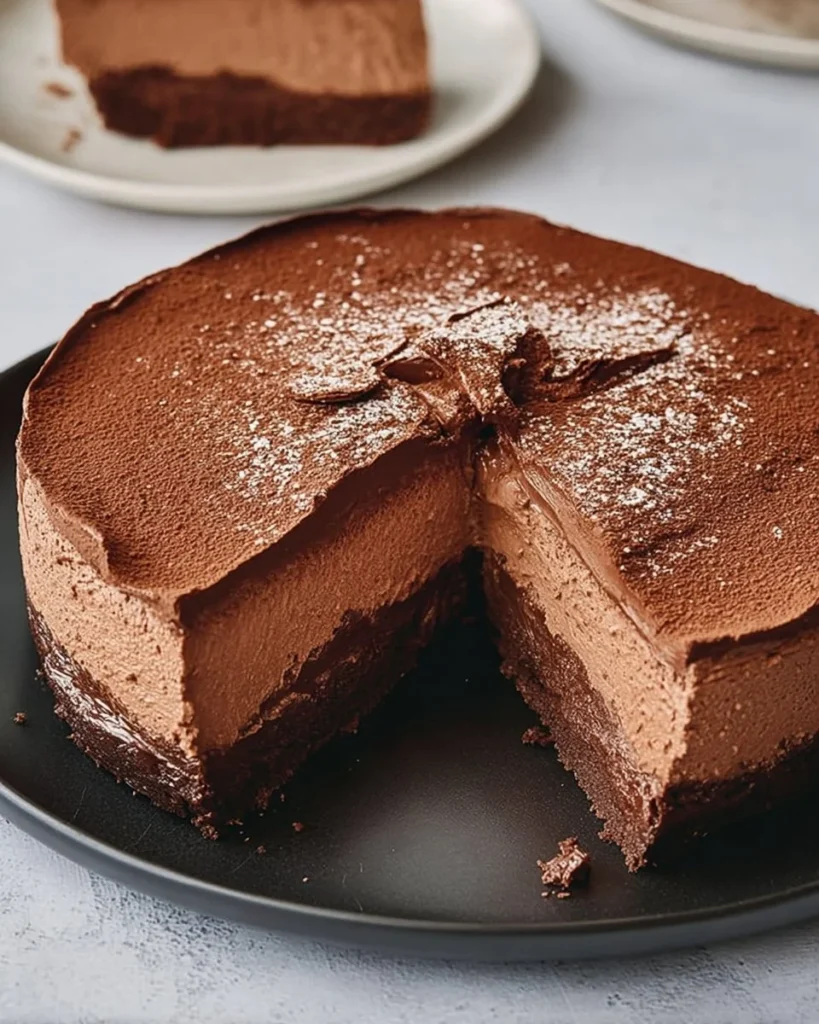 Delicious Chocolate Mousse Cake topped with chocolate shavings