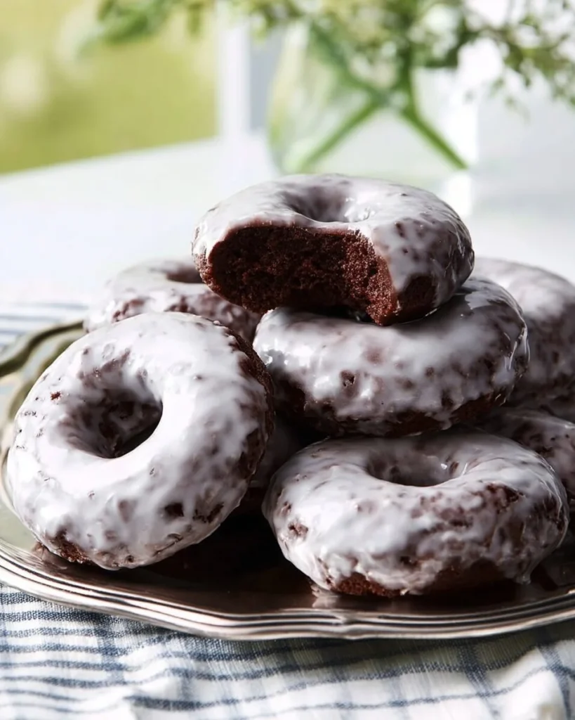 Delicious chocolate old-fashioned donuts with a rich chocolate glaze.