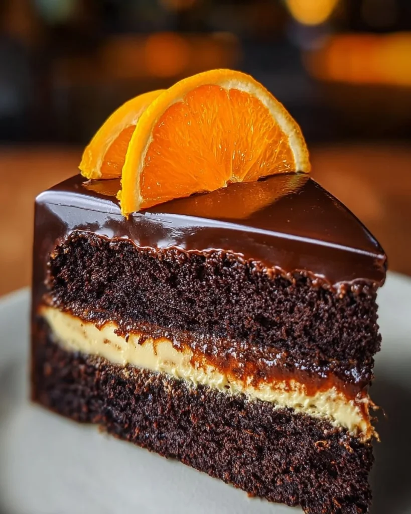 Chocolate Orange Cheesecake Layer Cake with rich chocolate and orange flavors