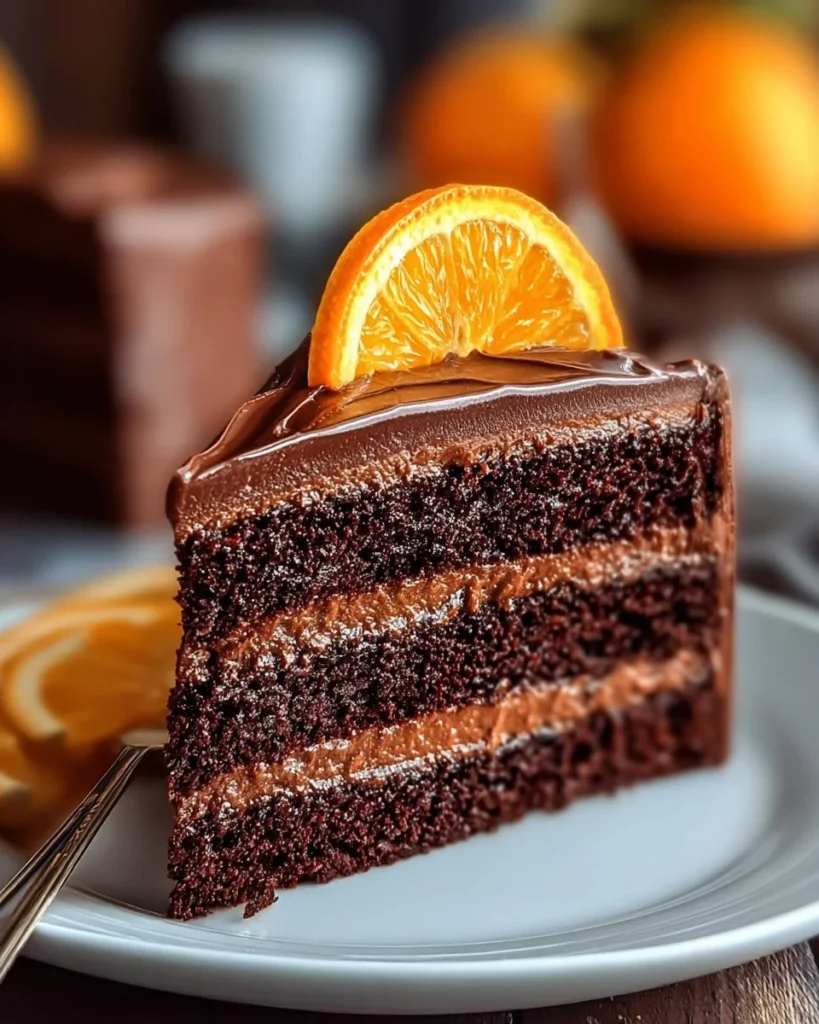 Delicious Chocolate Orange Layer Cake with rich chocolate layers and orange zest