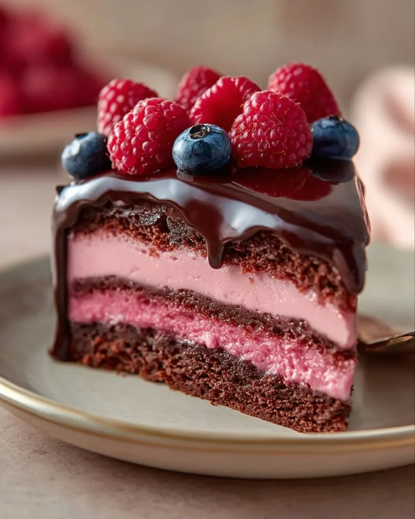 Delicious vegan and grain-free Chocolate Raspberry Bavarois dessert