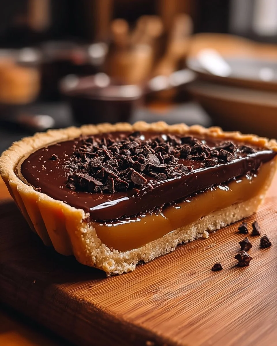 Decadent Chocolate Salted Caramel Tart topped with a sprinkle of sea salt