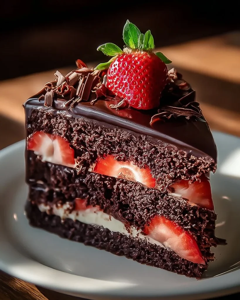 Delicious Chocolate Strawberry Cheesecake topped with fresh strawberries