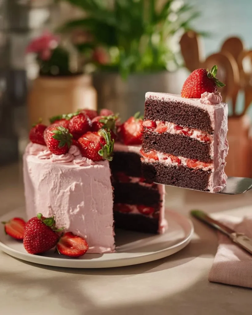 Delicious Chocolate Strawberry Dream Cake with rich chocolate and fresh strawberries