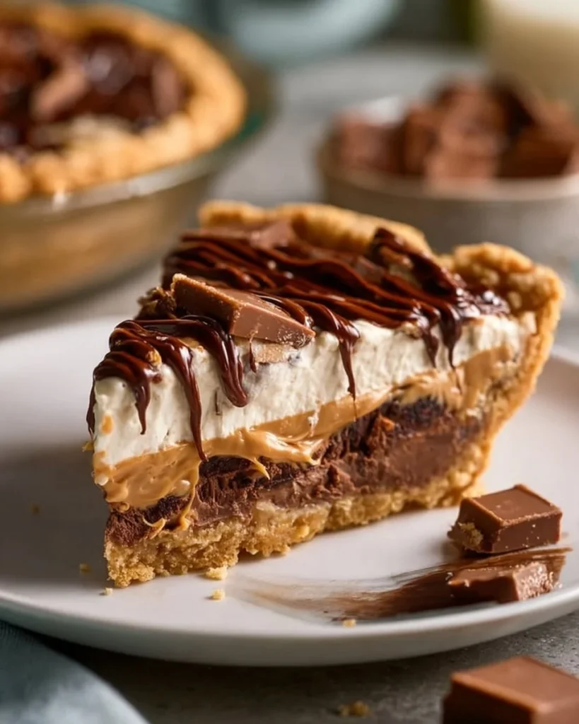 Delicious chocolate stuffed pie topped with melted chocolate glaze.
