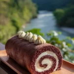 Delicious homemade Chocolate Swiss Roll dessert on a plate