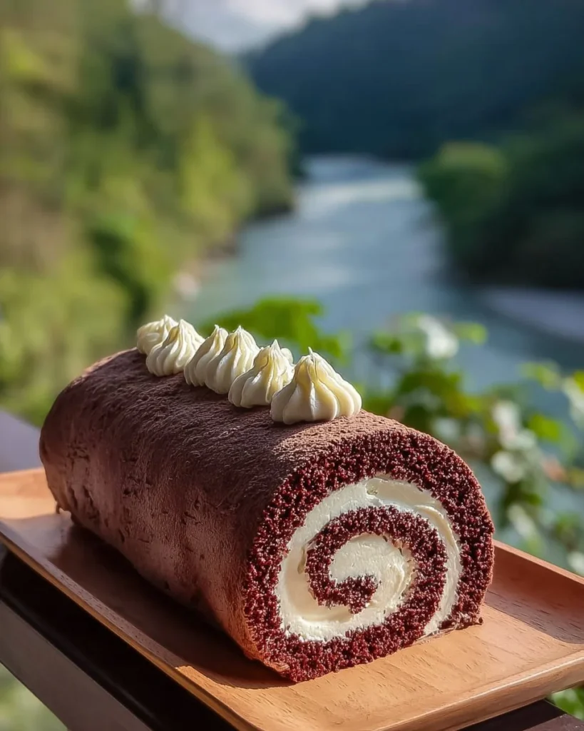 Delicious homemade Chocolate Swiss Roll dessert on a plate